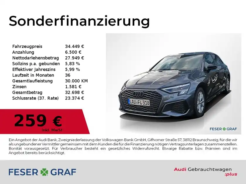 AUDI A3 SPORTBACK Jahreswagen, Benzin, Automatik, FzN LAUFL318 🍀