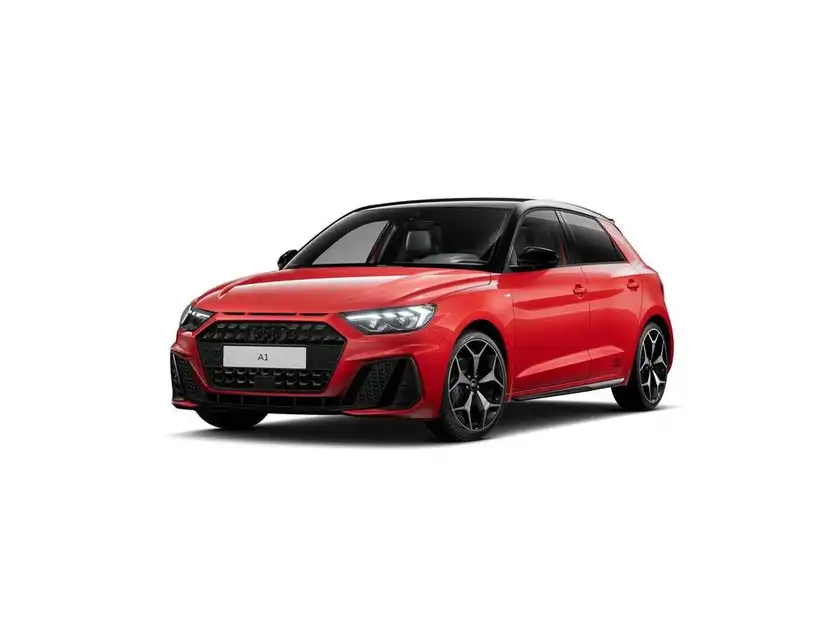 Das Bild zeigt einen roten AUDI A1 SPORTBACK von der Seite.