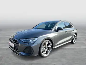 Das Bild zeigt einen grauen AUDI A3 SPORTBACK von der Seite. Es enthält das Händellogo und zusätzliche Texteinblendungen.