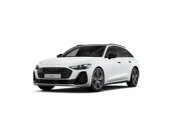 Bild eines weißen AUDI A5 aus der Seitenansicht, mit Händlerlogo und markanten Texteinblendungen.