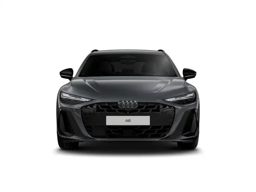 Das Bild zeigt einen schwarzen Audi A6 Avant aus der Frontalansicht.