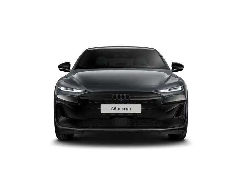 Das Bild zeigt einen schwarzen AUDI A6 e-tron von vorne.