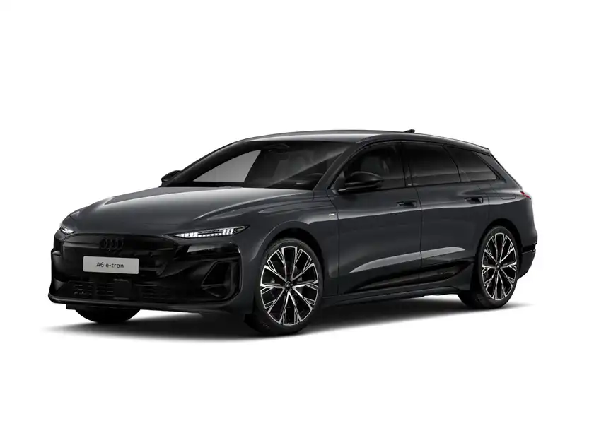 Das Bild zeigt einen AUDI A6 AVANT E-TRON von der Seite in schwarzer Farbe.