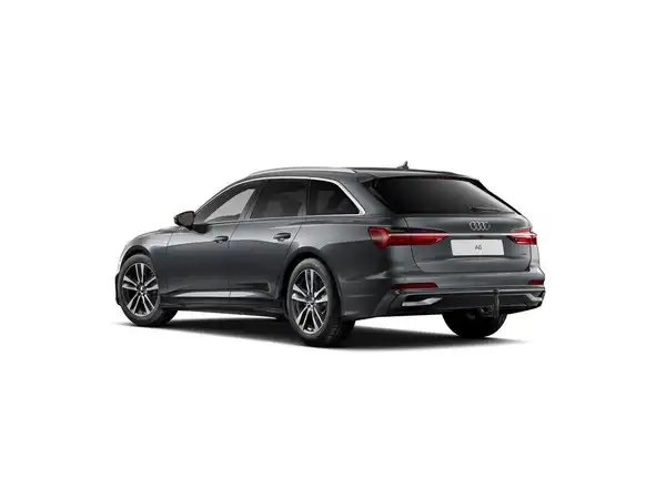 Das Bild zeigt einen grau lackierten Audi A6 Avant von hinten.