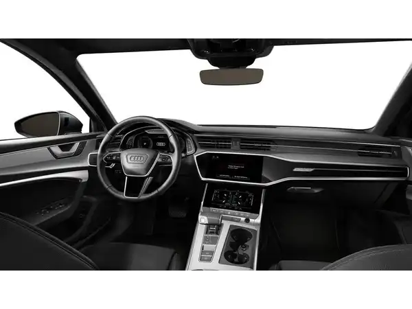 Das Bild zeigt das Innenraum eines AUDI A6 AVANT, mit einem modernen Design in schwarzer Farbe.