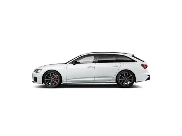Das Bild zeigt einen AUDI A6 AVANT in der Farbe Weiss aus seitlicher Ansicht.