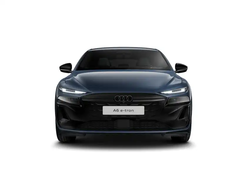 Das Bild zeigt einen schwarzen Audi A6 e-tron von vorne.
