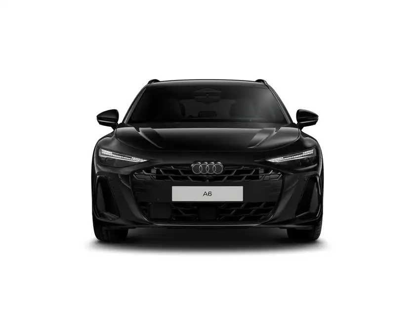 Das Bild zeigt einen AUDI A6 Avant von vorne in schwarzer Farbe.