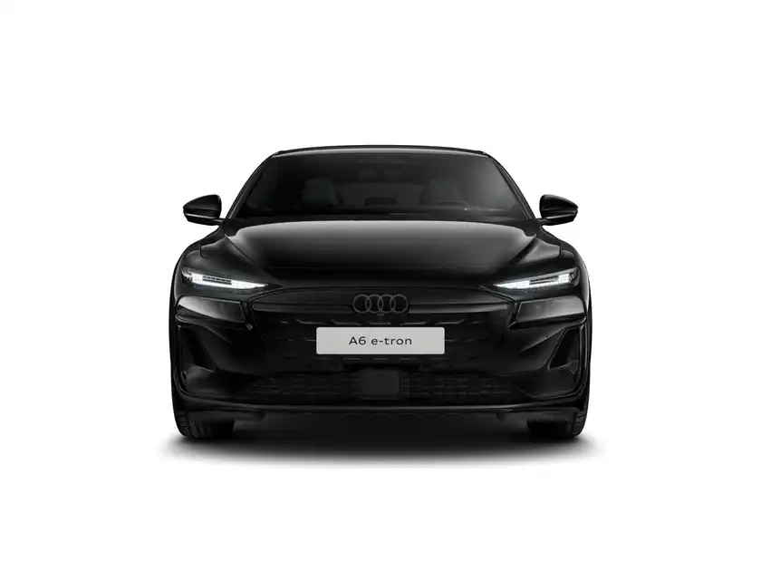 Das Bild zeigt einen schwarzen AUDI A6 e-tron von vorne.