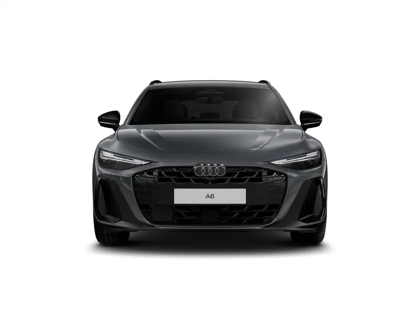 Das Bild zeigt einen schwarzen Audi A6 Avant aus der Frontansicht.