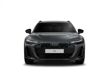 Das Bild zeigt einen schwarzen Audi A6 Avant aus der Frontansicht.