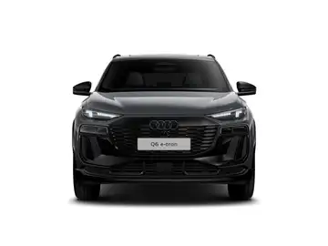 Das Bild zeigt einen schwarzen AUDI Q6 e-tron, aufgenommen von vorne.