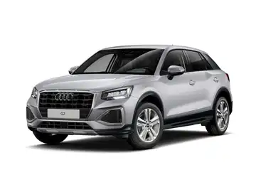 Das Bild zeigt einen silbernen Audi Q2 aus der Seitenansicht.