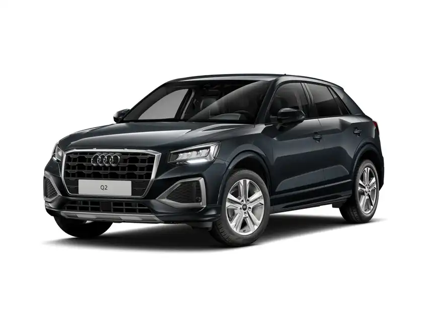Das Bild zeigt einen Audi Q2 von der Seite, in schwarzer Farbe ohne Händlerlogo oder markante Texteinblendungen.