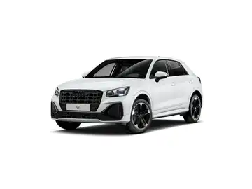 Das Bild zeigt einen weißen Audi Q2 aus der Seitenansicht.