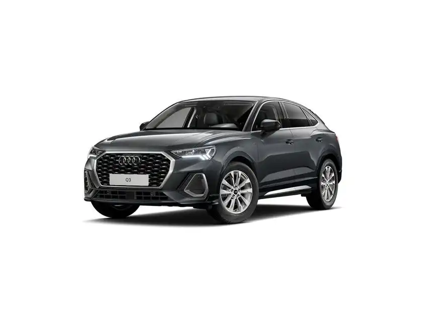 Das Bild zeigt einen grauen AUDI Q3 SPORTBACK von vorne.