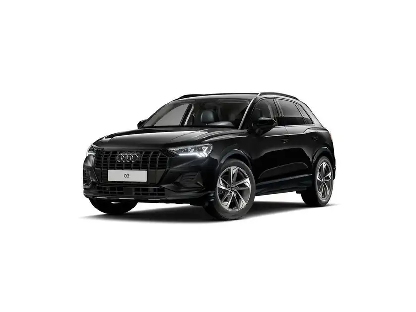 Das Bild zeigt einen schwarzen Audi Q3 von der Seite.