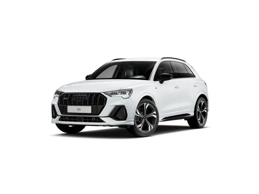 Das Bild zeigt einen weißen AUDI Q3 von der Seite.
