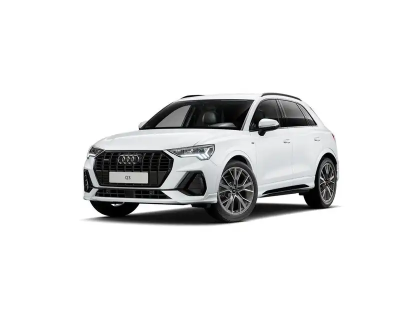 Das Bild zeigt einen weißen AUDI Q3 von der Seite.