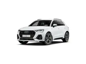 Das Bild zeigt einen weißen AUDI Q3 von der Seite.