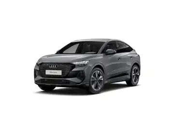 Das Bild zeigt einen grauen Audi Q4 Sportback E-Tron von der Seite.