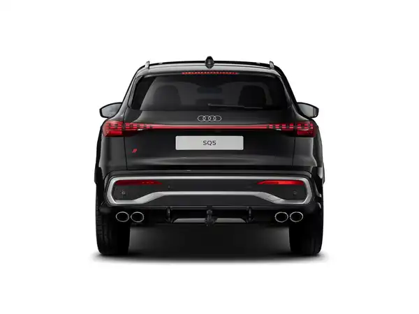 Das Bild zeigt einen schwarzen Audi SQ5, aufgenommen von hinten.