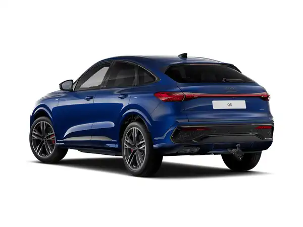 Das Bild zeigt einen blauen Audi Q5, aufgenommen von hinten.