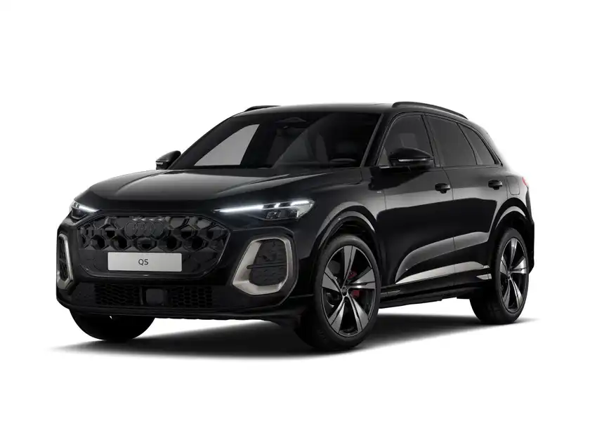 Das Bild zeigt einen schwarzen Audi Q5, aufgenommen von vorne.