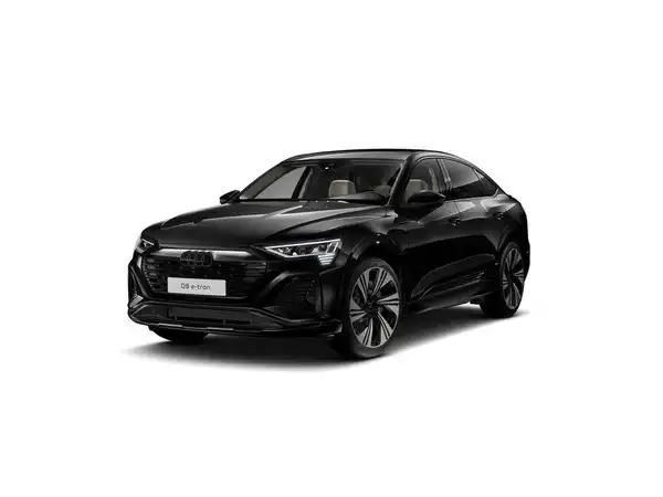 Das Bild zeigt einen schwarzen AUDI Q8, aufgenommen von vorne.