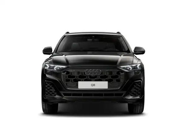 Das Bild zeigt einen schwarzen AUDI Q8 aus der Frontansicht.