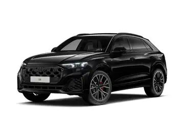 Das Bild zeigt einen schwarzen AUDI Q8 aus der Frontansicht.