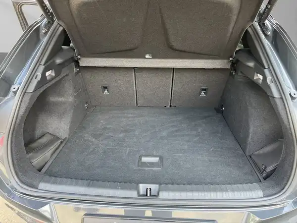 Das Bild zeigt den Kofferraum eines Fahrzeuges in schwarzer Farbe. Es handelt sich um eine Innenaufnahme des Fahrzeugs.