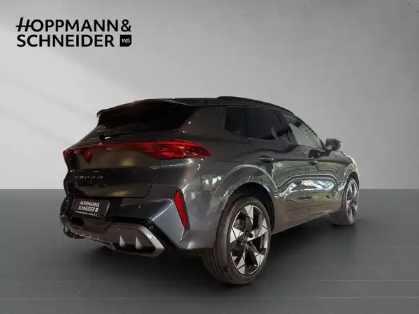 Das Bild zeigt ein grau-farbenes Fahrzeug (CUPRA TERRAMAR) von hinten. Es enthält das Händlerlogo 'HOPPMANN & SCHNEIDER'.