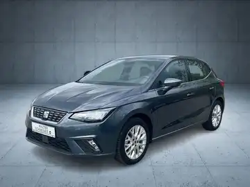 Das Bild zeigt einen grauen SEAT IBIZA von der Seite in einer stilisierten Umgebung.