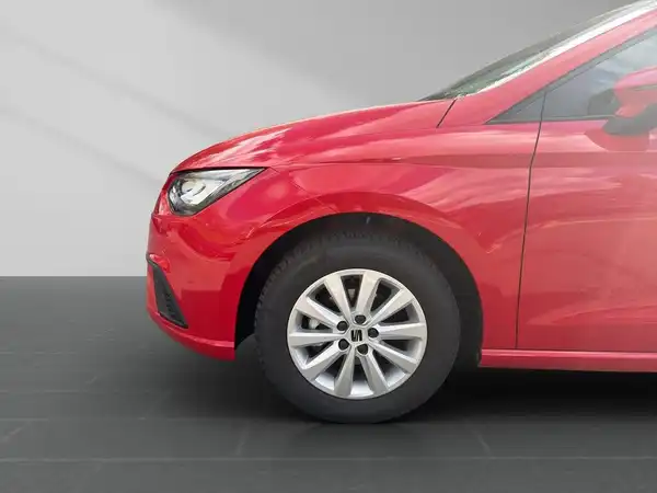 Das Bild zeigt ein rotes SEAT IBIZA von der Seite.