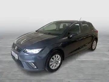 Das Bild zeigt einen grauen SEAT IBIZA von der Seite.
