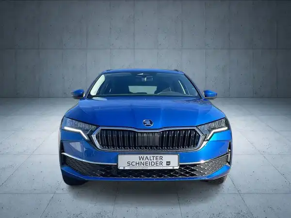 Das Bild zeigt ein blaues ŠKODA OCTAVIA von vorne. Das Händlerlogo "WALTER SCHNEIDER" ist im Bild eingeblendet.