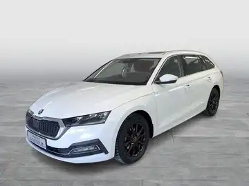 Das Bild zeigt einen weißen ŠKODA OCTAVIA in Seitenansicht, mit Händlerlogo von Walter Schneider.