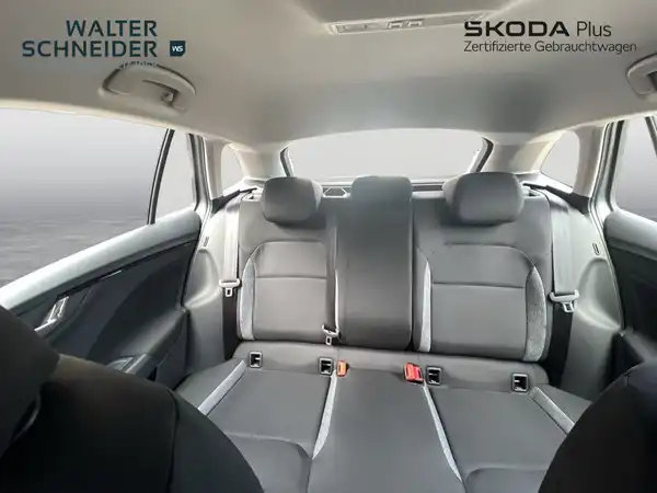 Innenaufnahme des ŠKODA SCALA mit schwarzem Interieur, Händlerlogo von Walter Schneider sichtbar.