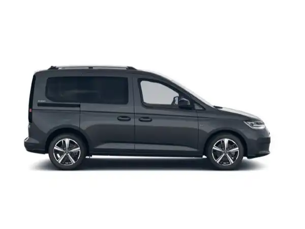 Das Bild zeigt einen grauen VW Caddy von der Seite. Es enthält das Händlerlogo von Walter Schneider.
