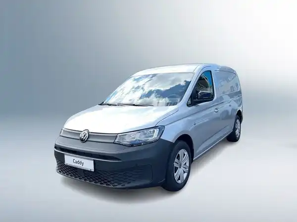 Ein silberner VW Caddy wird von vorne abgebildet. Das Händlerlogo von Walter Schneider ist vorhanden, ebenso wie eine Texteinblendung, die den Begriff 'Zertifizierte Gebrauchtwagen' zeigt.