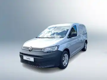 Ein silberner VW Caddy wird von vorne abgebildet. Das Händlerlogo von Walter Schneider ist vorhanden, ebenso wie eine Texteinblendung, die den Begriff 'Zertifizierte Gebrauchtwagen' zeigt.