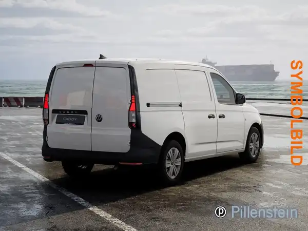 Das Bild zeigt einen weißen VW Caddy aus der Rückansicht. Es enthält ein Händlerlogo und die Beschriftung 'SYMBOLBILD'.