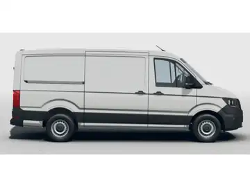 Das Bild zeigt einen weißen VW Crafter von der Seite.