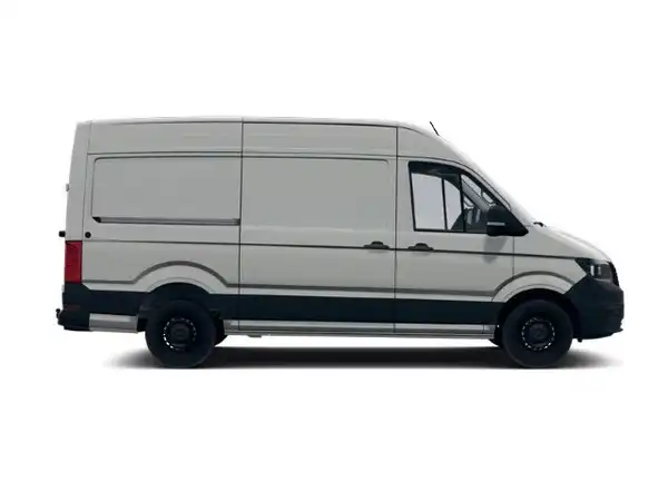Das Bild zeigt einen grauen VW Crafter, aufgenommen von der Seite. Es sind keine Händlerlogos oder markanten Texteinblendungen sichtbar.