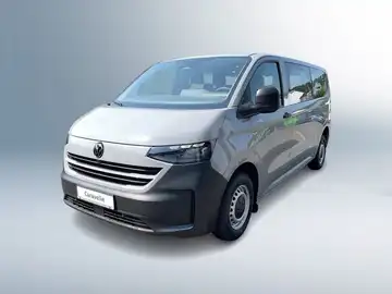 Das Bild zeigt einen VW Transporter von vorne in der Farbe Silber, mit sichtbar eingeblendetem Händlerlogo WALTER SCHNEIDER.