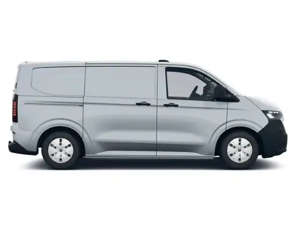 Seitenansicht eines grauen VW Transporters, mit Händlerlogo WALTER SCHNEIDER und VW Logos.