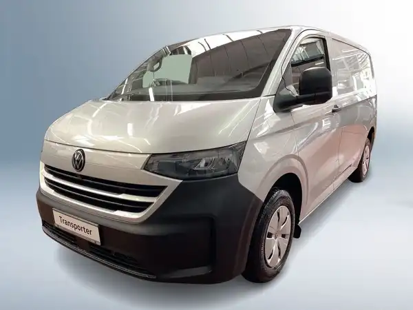 Das Bild zeigt einen silbernen VW Transporter von vorne. Ein Händlerlogo von Walter Schneider ist in der unteren linken Ecke sichtbar.