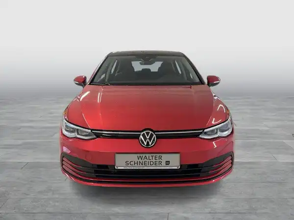 Das Bild zeigt einen roten Volkswagen Golf aus der Frontansicht. Das Händelerinformationslogo "WALTER SCHNEIDER" ist im Bild enthalten.