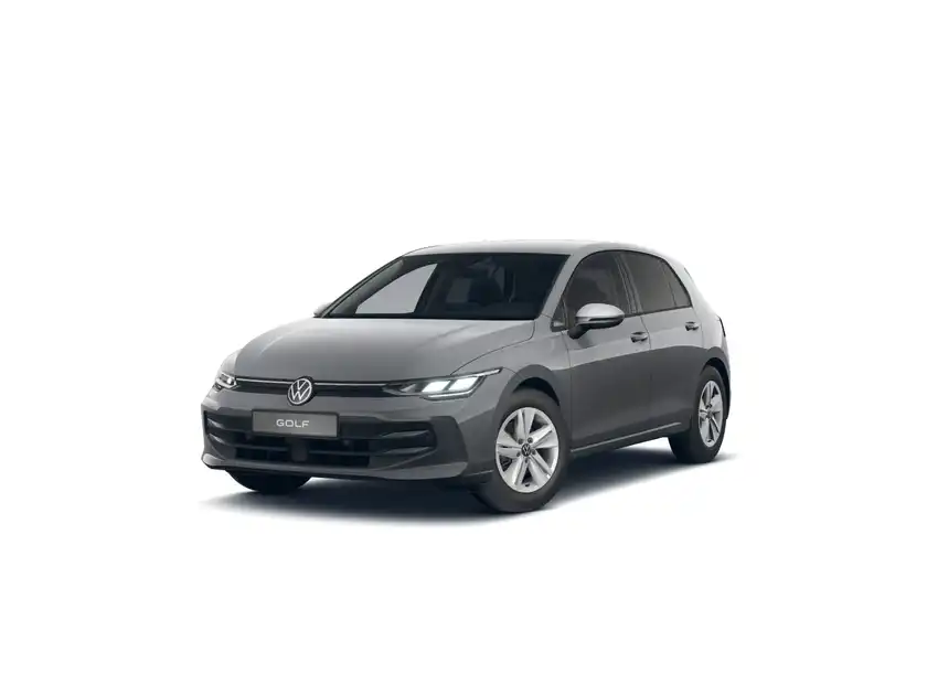 Das Bild zeigt einen grauen VW Golf aus der Frontansicht.